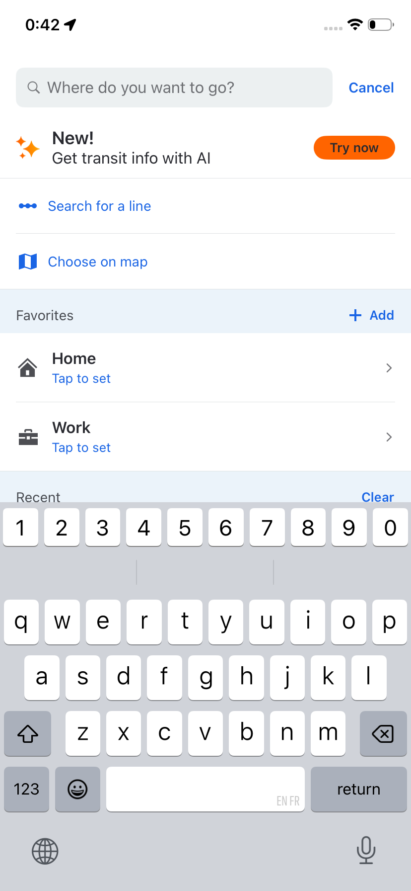 Search screen with a Try now banner for AI