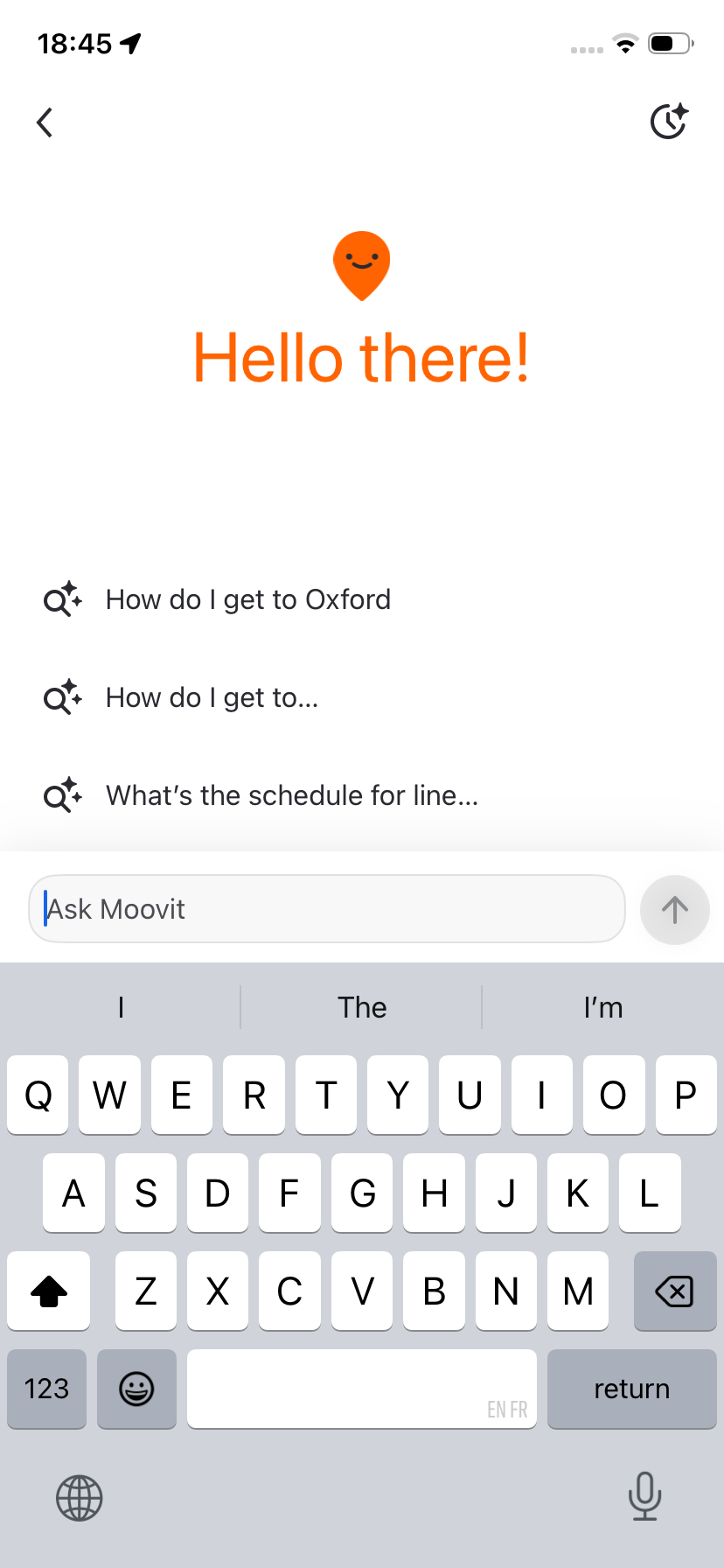 AI search welcome screen with suggested questions