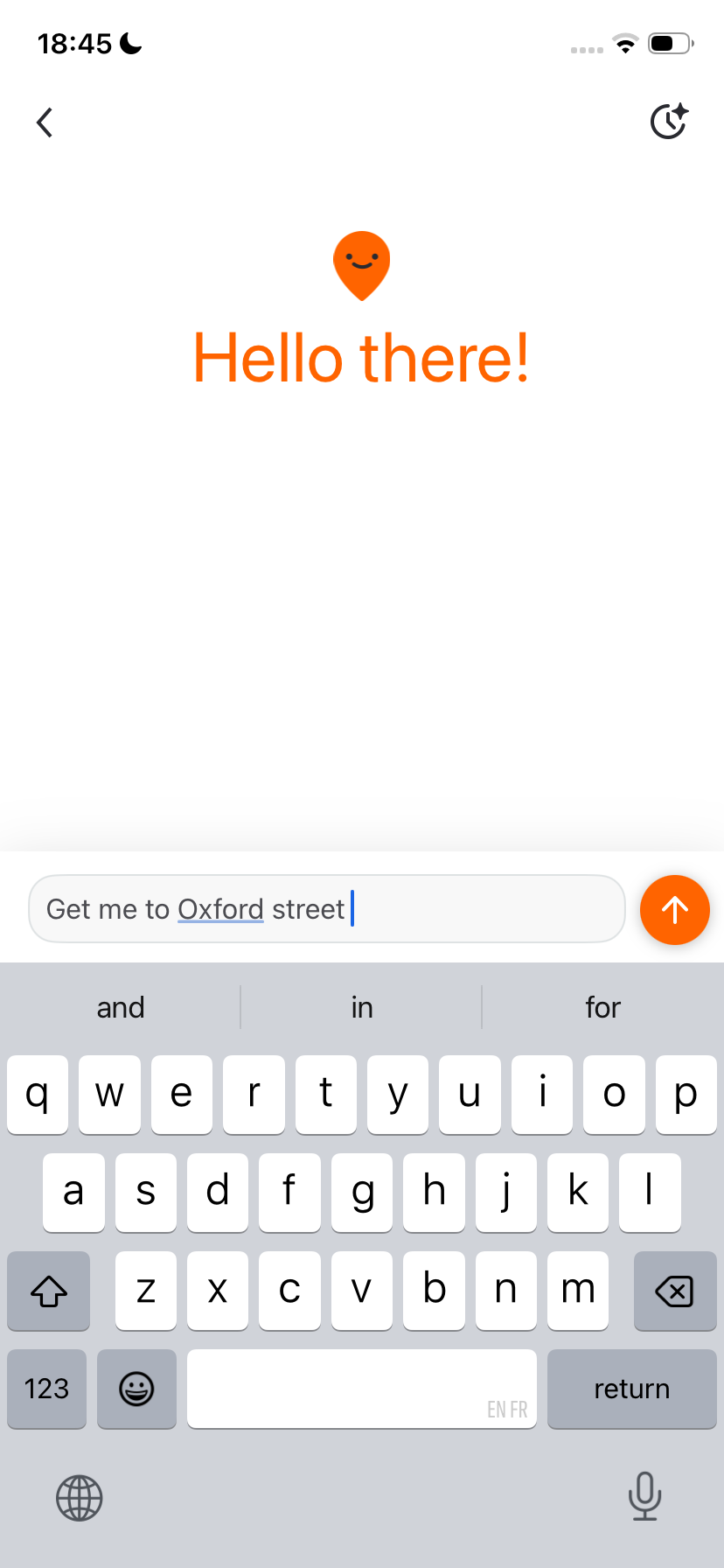 Typing a question: Get me to Oxford street